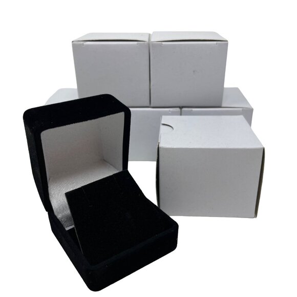 Set of 6 Black Flocked Earring Gift Boxes Jewelry Box New - Picture 2 of 6